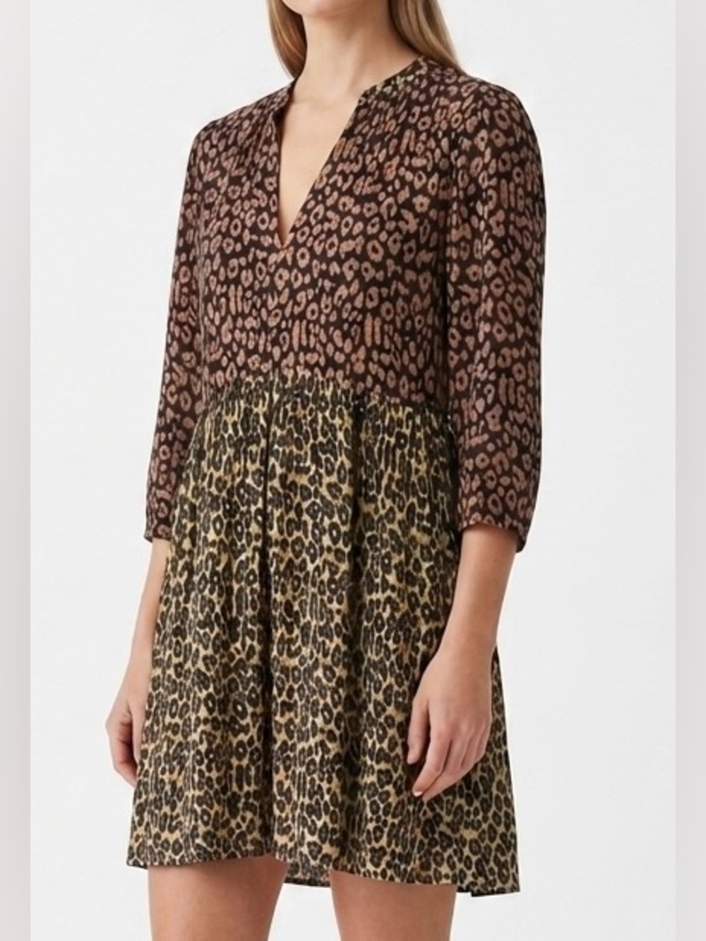 Anthropologie Maeve Juno Leopard V-Neck Mini Dress XSmall Boho Casual Chic